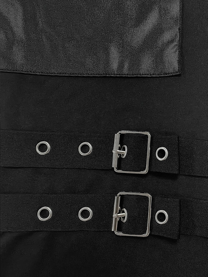 Gothic Solid Color O Ring Zipper Buckle Strap Skinny Leggings