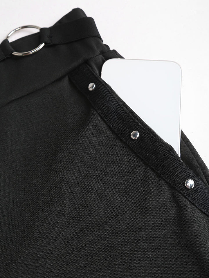 Gothic Solid Color Rivet See Thru O Ring Skinny Leggings