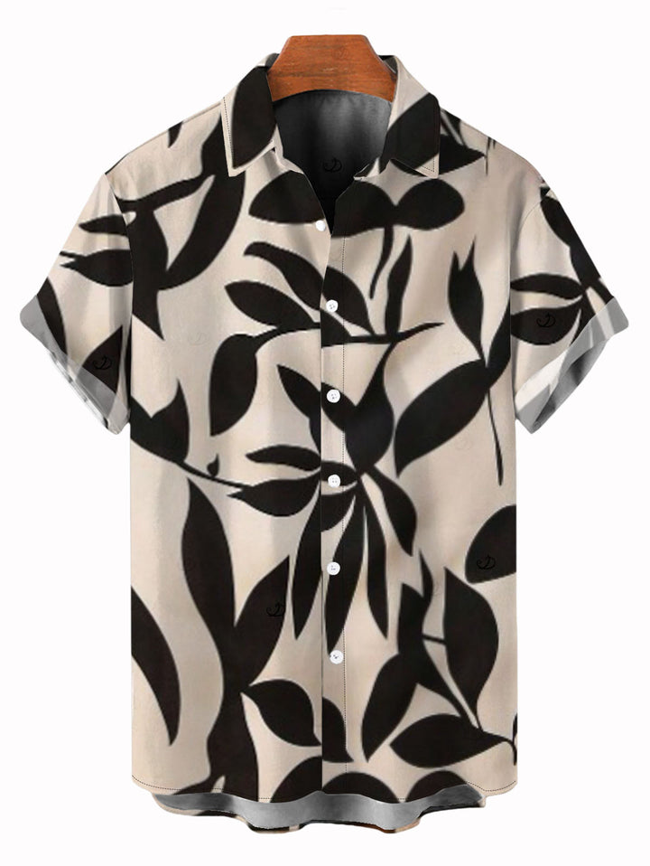 Men's Leaf Patten Button Up Vacation Shirt