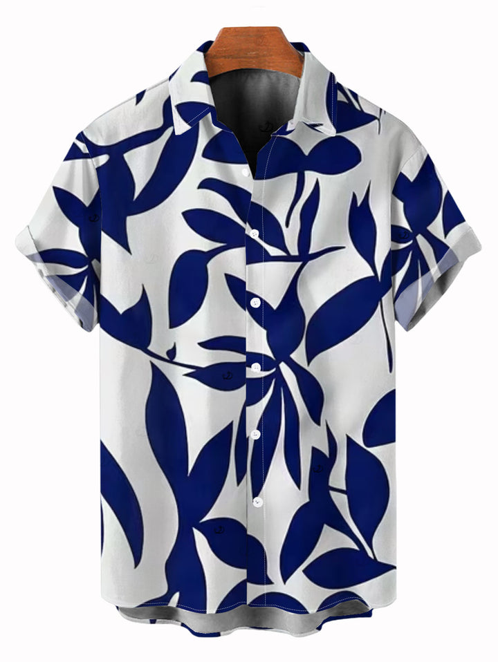 Men's Leaf Patten Button Up Vacation Shirt