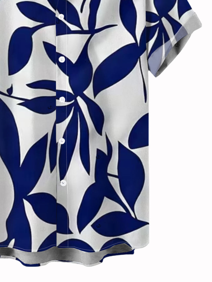 Men's Leaf Patten Button Up Vacation Shirt