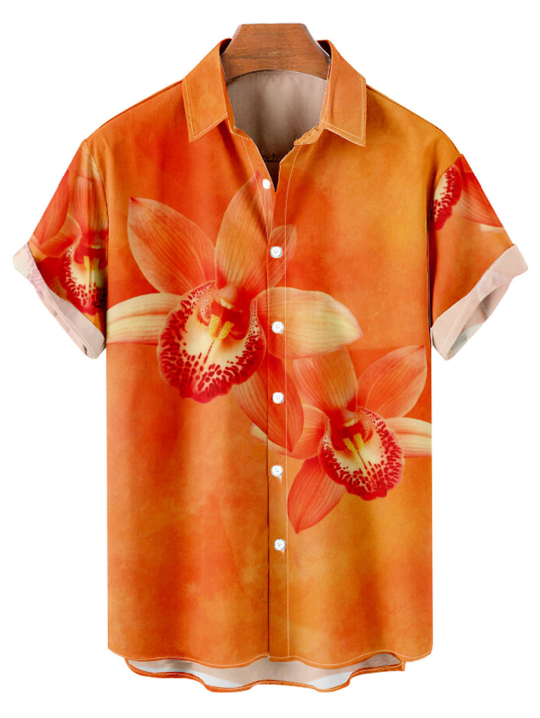 Men's Tropical Orchid Floral Print Button Up Vacation Shirt