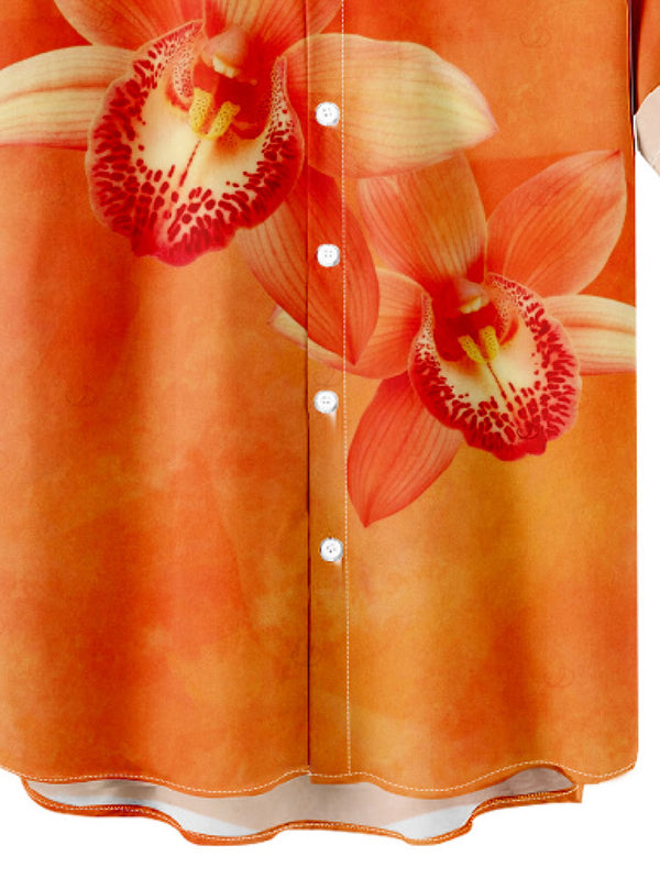 Men's Tropical Orchid Floral Print Button Up Vacation Shirt