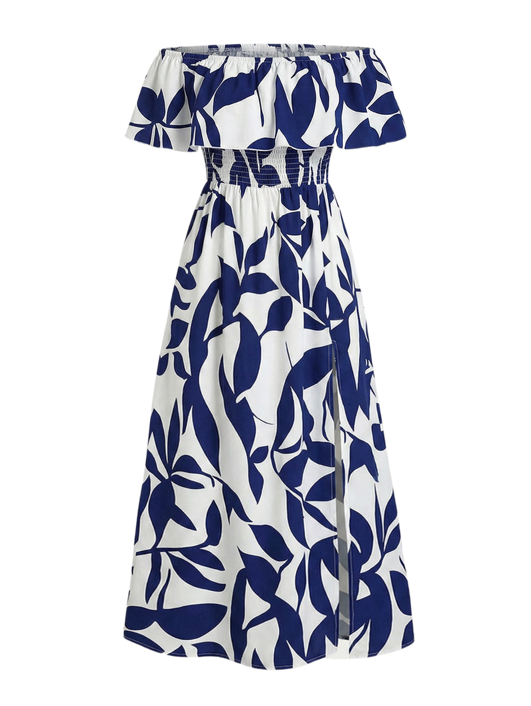 Ditsy Floral Patten Off the Shoulder Slit Vacation Dress