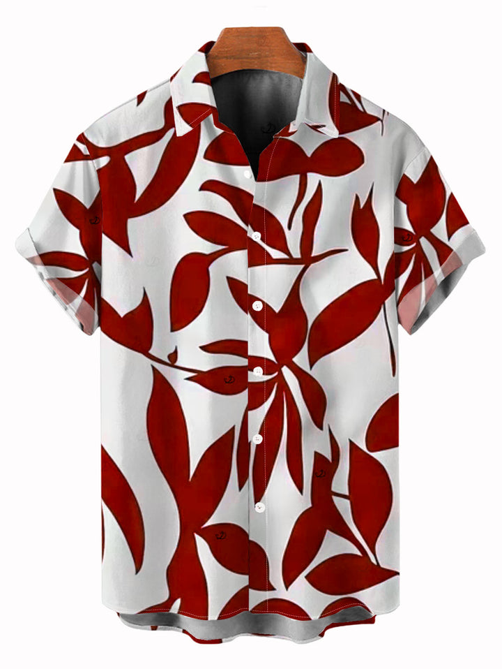 Men's Leaf Patten Button Up Vacation Shirt