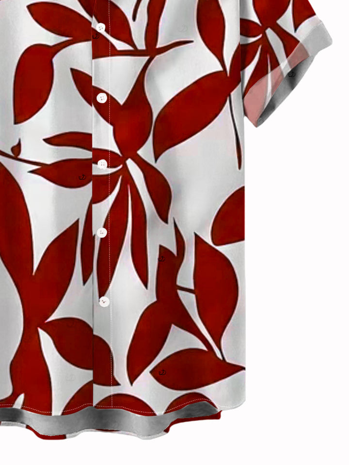 Men's Leaf Patten Button Up Vacation Shirt
