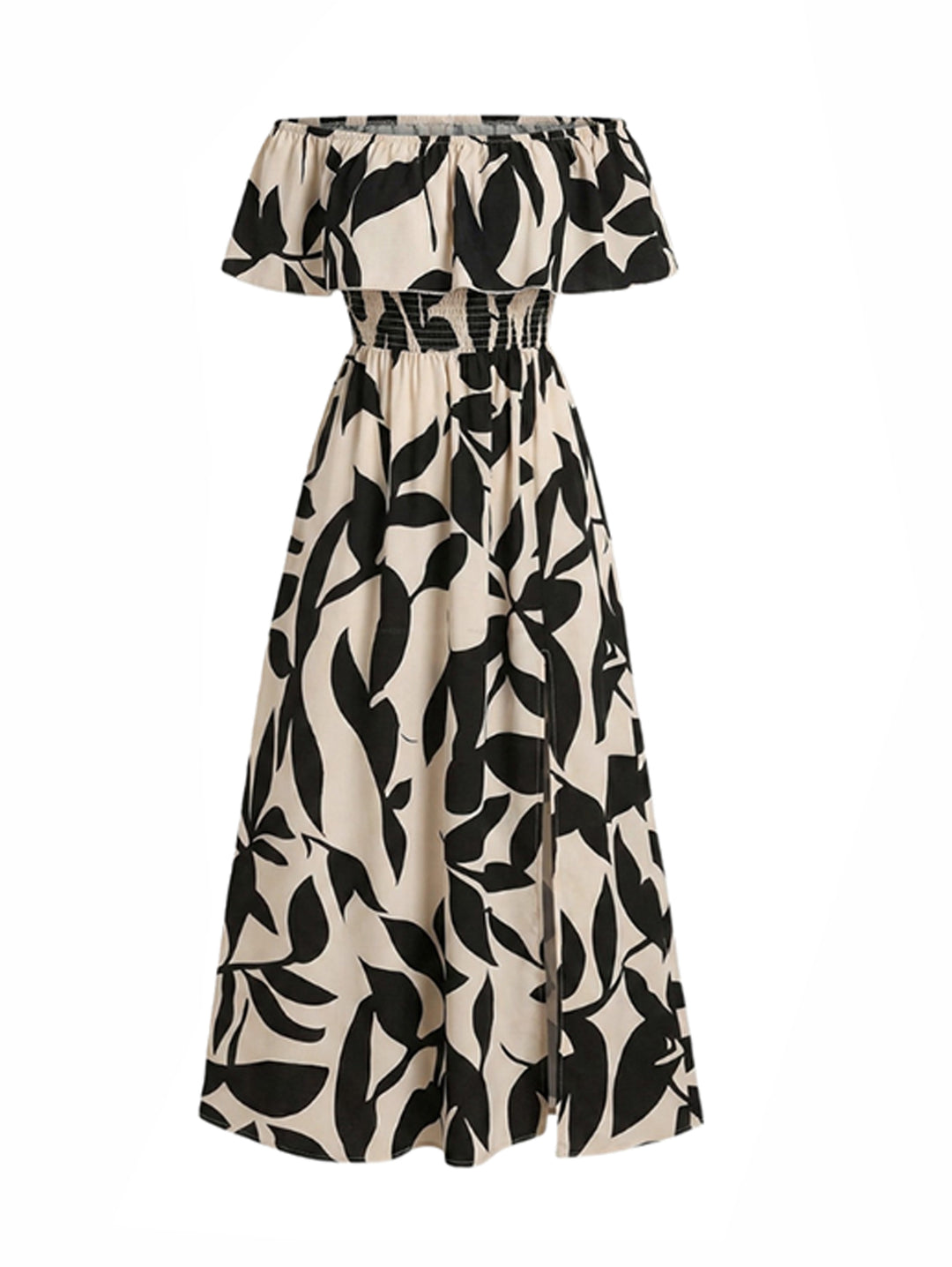 Ditsy Floral Patten Off the Shoulder Slit Vacation Dress