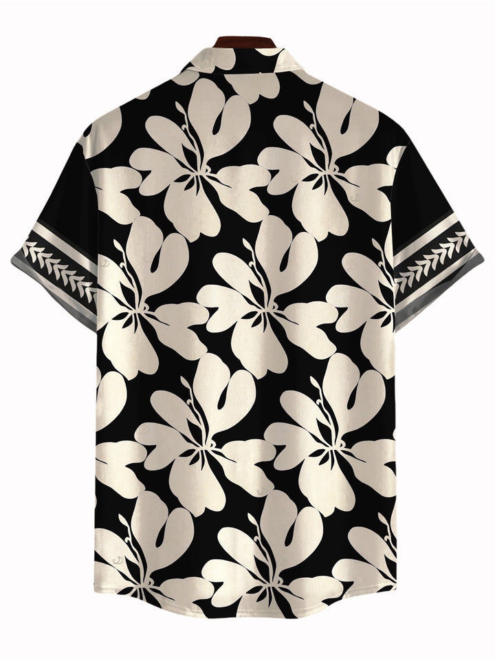Men's Tribal Plumeria Floral Print Button Up Hawaiian Shirt