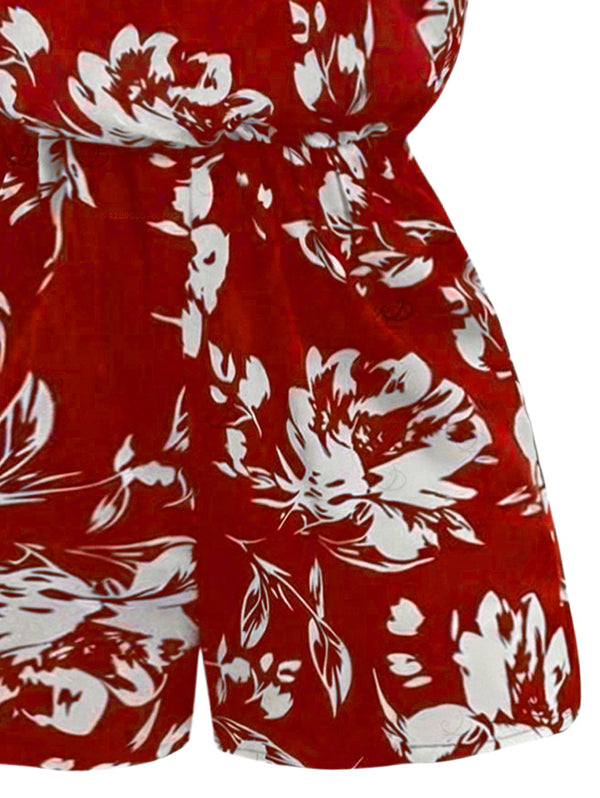 Flower Tropical Leaf Print Off the Shoulder Vacation Romper
