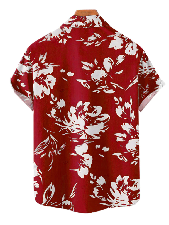 Men's Abstract Flower Leaf Print Vacation Shirt