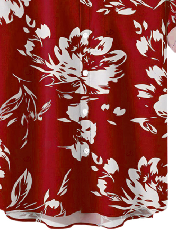 Men's Abstract Flower Leaf Print Vacation Shirt