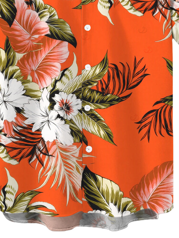 Men's Tropical Floral Palm Leaf Print Button Up Vacation Shirt