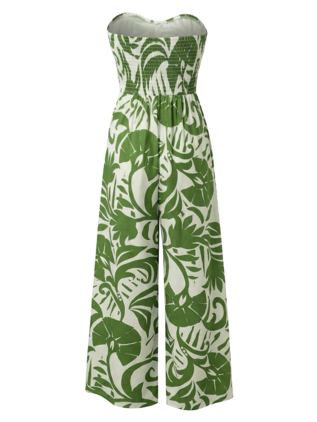 Botanical Leaf Silhouette Print Bowknot Wide Leg Jumpsuit