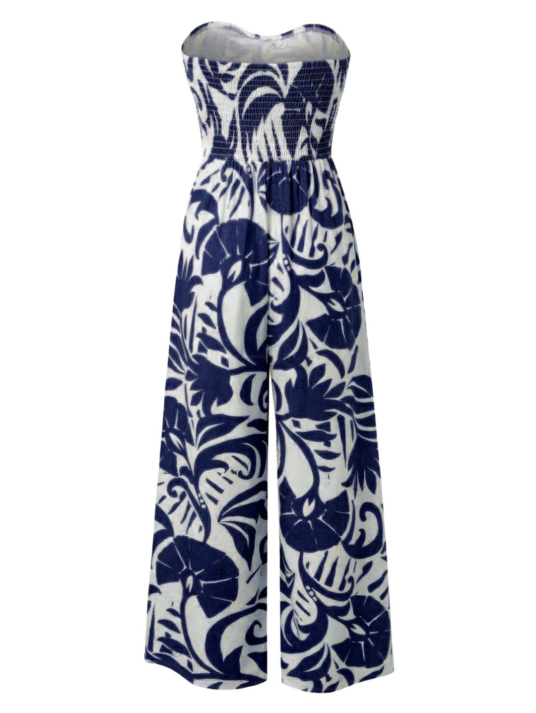 Botanical Leaf Silhouette Print Bowknot Wide Leg Jumpsuit