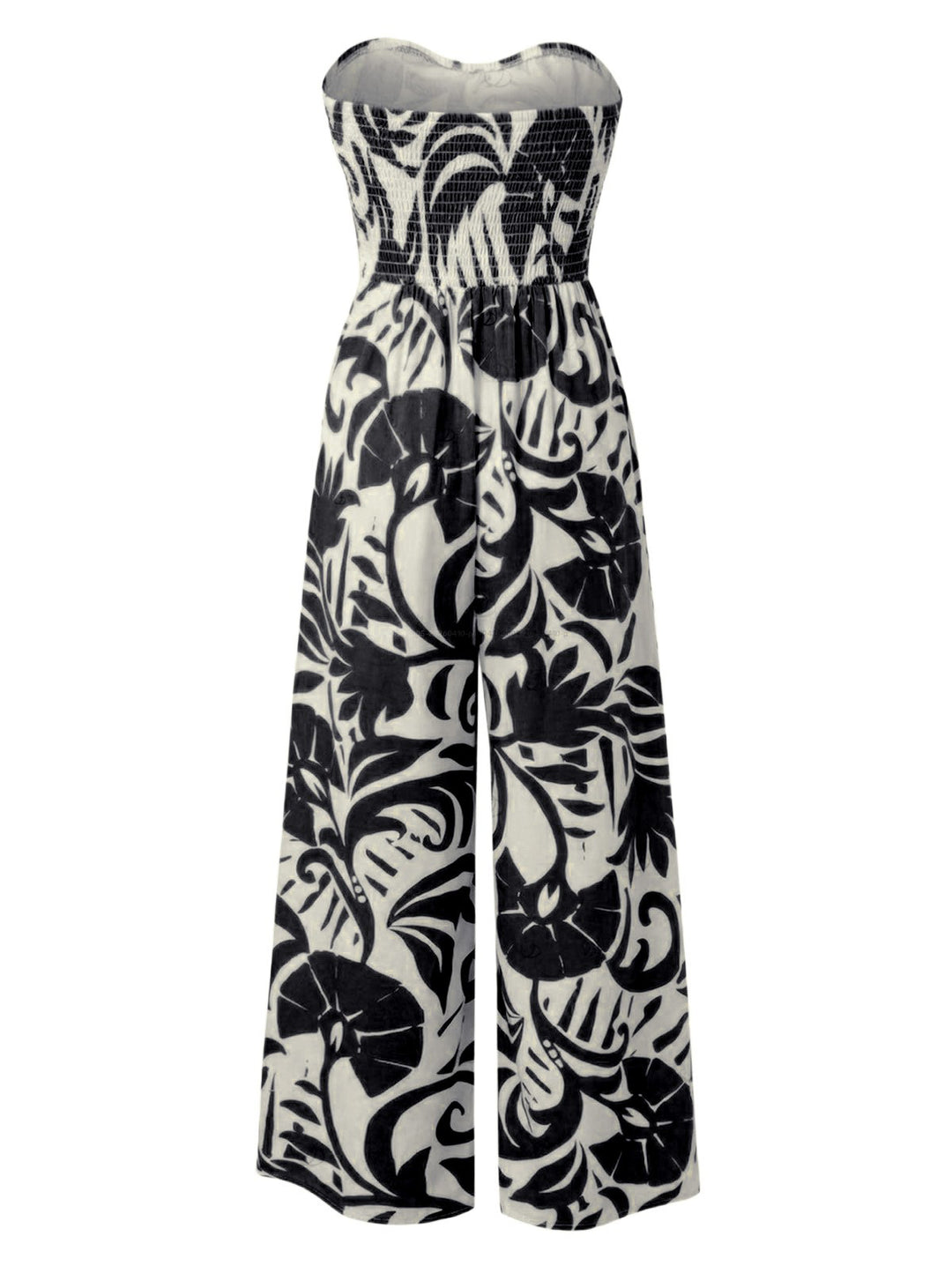 Botanical Leaf Silhouette Print Bowknot Wide Leg Jumpsuit