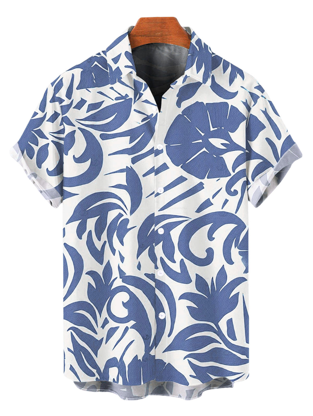 Men's Botanical Leaf Scroll Silhouette Print Button Up Vacation Shirt