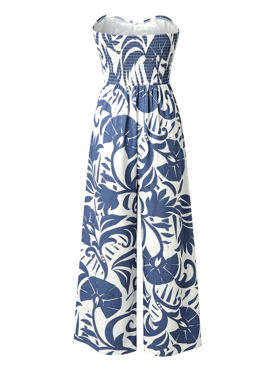 Botanical Leaf Silhouette Print Bowknot Wide Leg Jumpsuit