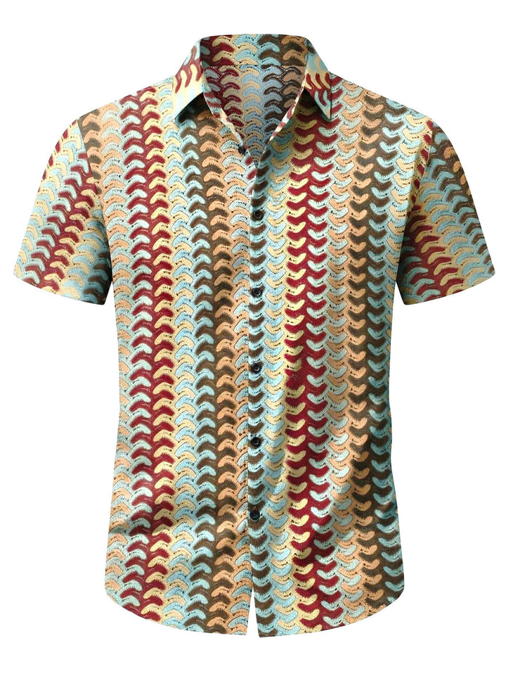 Men's Colorblock Arrow Ethnic Print Button Up Bohemian Knitted Shirt