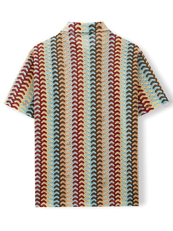 Men's Colorblock Arrow Ethnic Print Button Up Bohemian Knitted Shirt