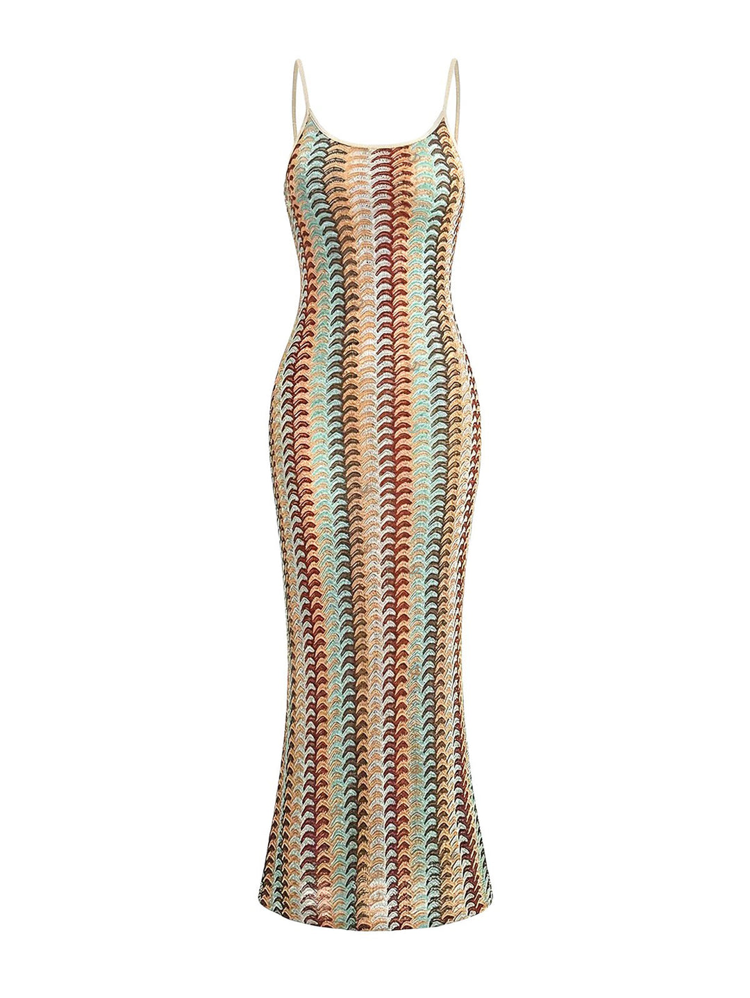 Colorblock Arrow Ethnic Print Spaghetti Strap Bodycon Knitted Dress