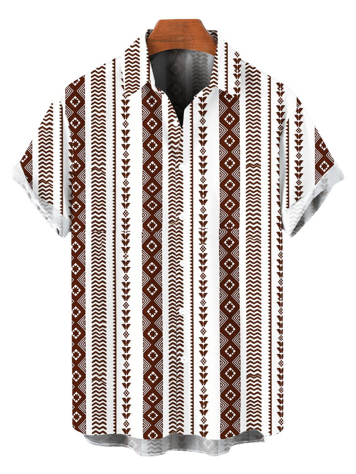 Men's Geometric Ethnic Print Button Up Shirt