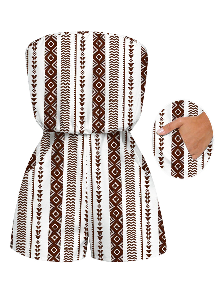 Geometric Ethnic Print Pocket Off the Shoulder Romper