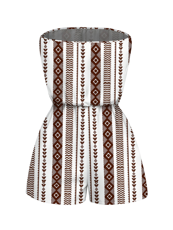 Geometric Ethnic Print Pocket Off the Shoulder Romper