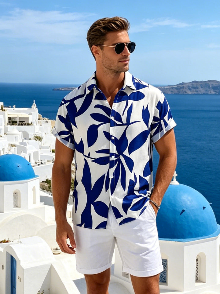 Men's Leaf Patten Button Up Vacation Shirt