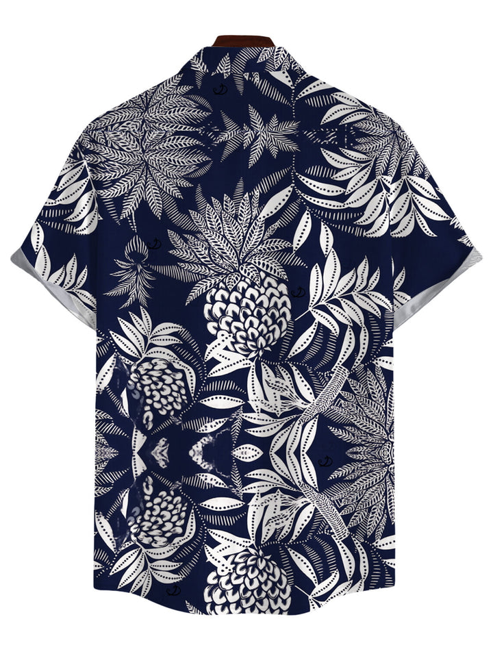Men's Tropical Pineapple Print Button Up Hawaiian Vacation Shirt