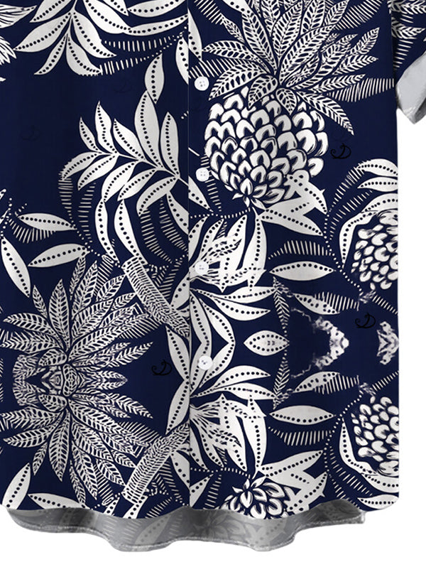 Men's Tropical Pineapple Print Button Up Hawaiian Vacation Shirt