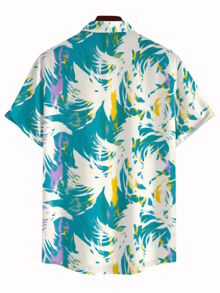 Men's Tie Dye Abstract Feather Brushstroke Print Button Up Vacation Shirt