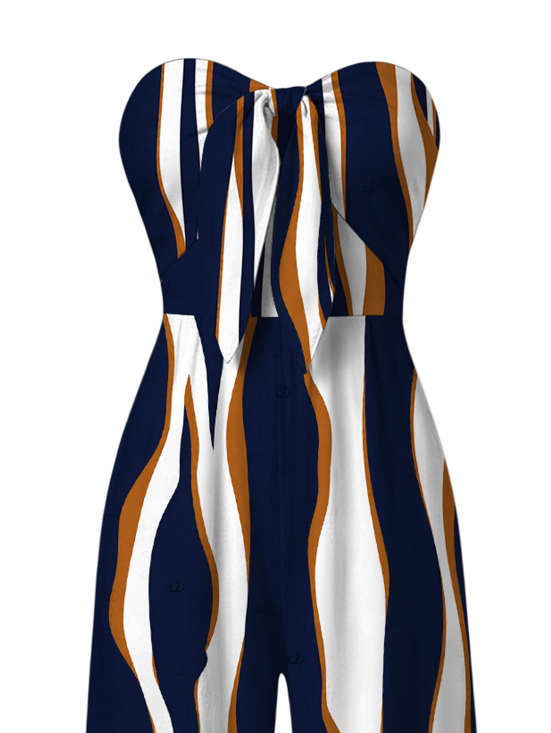 Colorblock Abstract Wavy Stripe Print Tied Pocket Off the Shoulder Vacation Jumpsuit