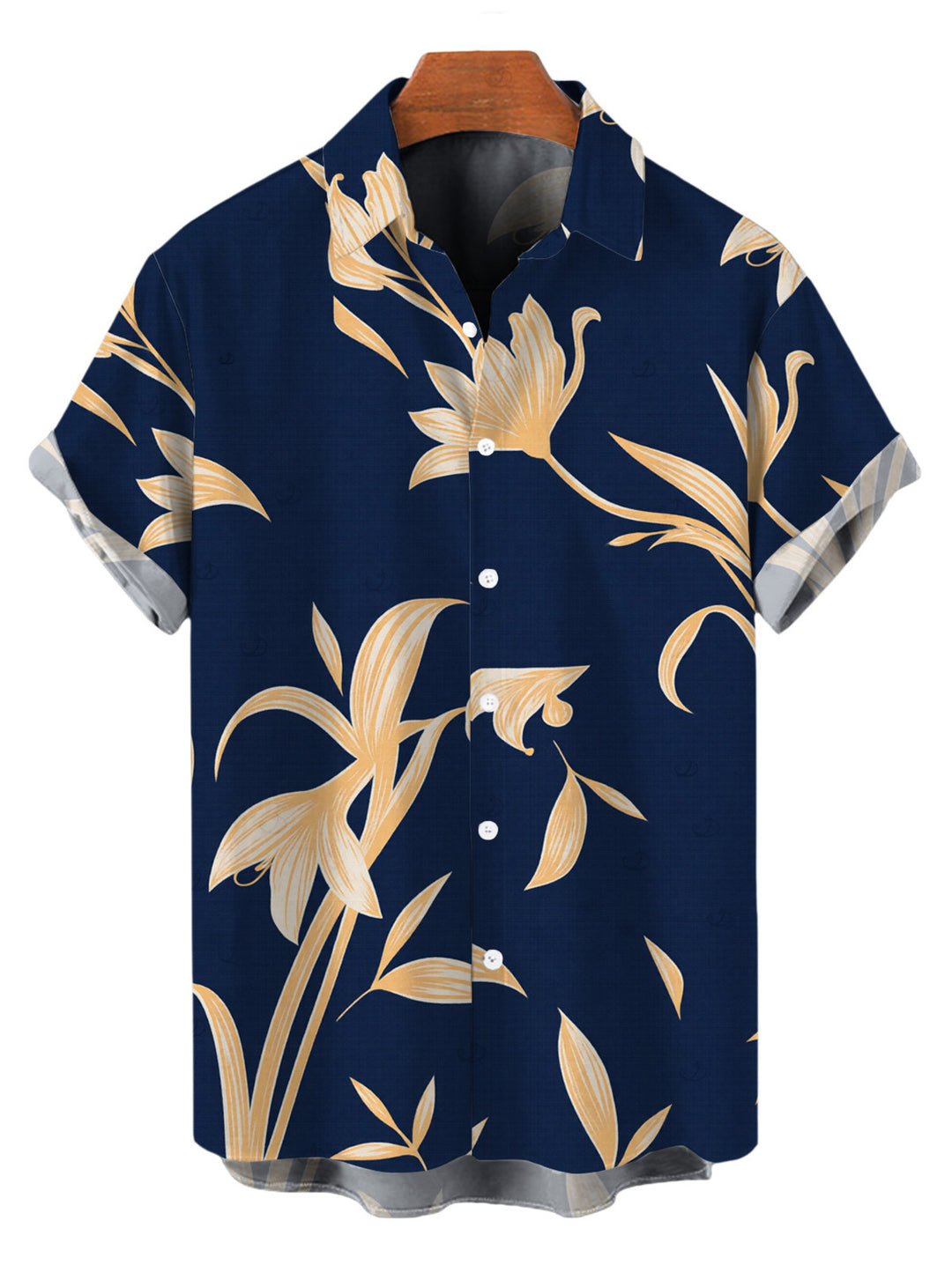 Men's Golden Hand?Drawn Orchid Floral Print Button Up Vacation Shirt