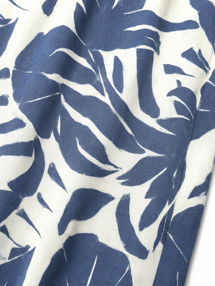 Botanical Leaf Silhouette Print Bowknot Wide Leg Jumpsuit