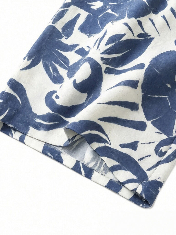 Botanical Leaf Silhouette Print Bowknot Wide Leg Jumpsuit