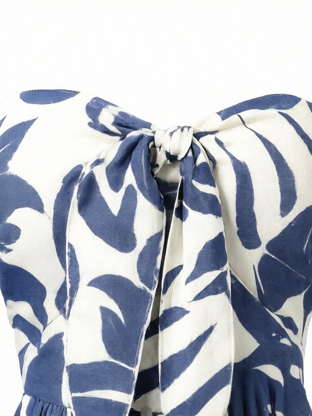 Botanical Leaf Silhouette Print Bowknot Wide Leg Jumpsuit