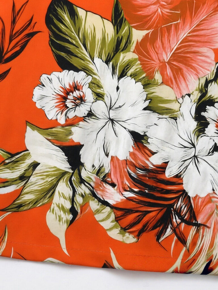 Tropical Floral Palm Leaf Print Pocket Off the Shoulder Vacation Romper