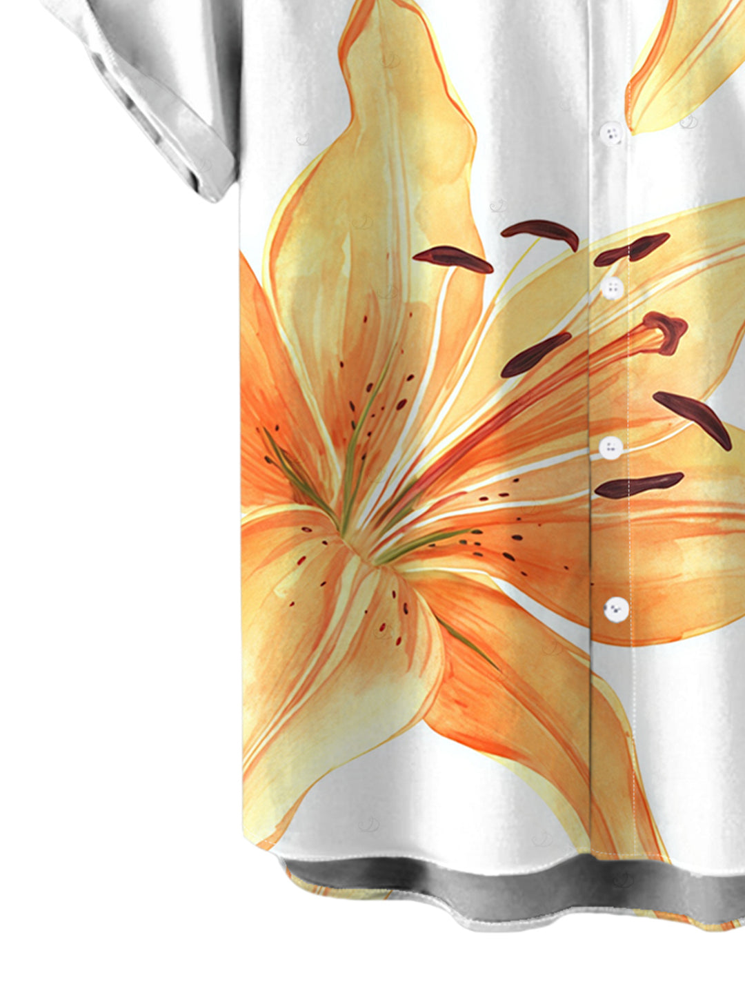 Men's Watercolor Lily Floral Print Button Up Vacation Shirt