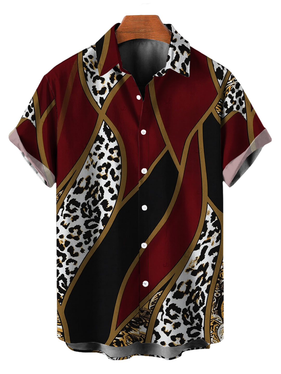 Men's Colorblock Geometric Leopard Print Button Up Vacation Shirt