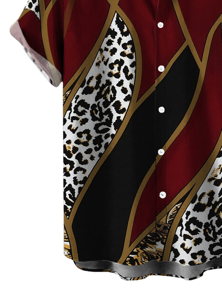 Men's Colorblock Geometric Leopard Print Button Up Vacation Shirt