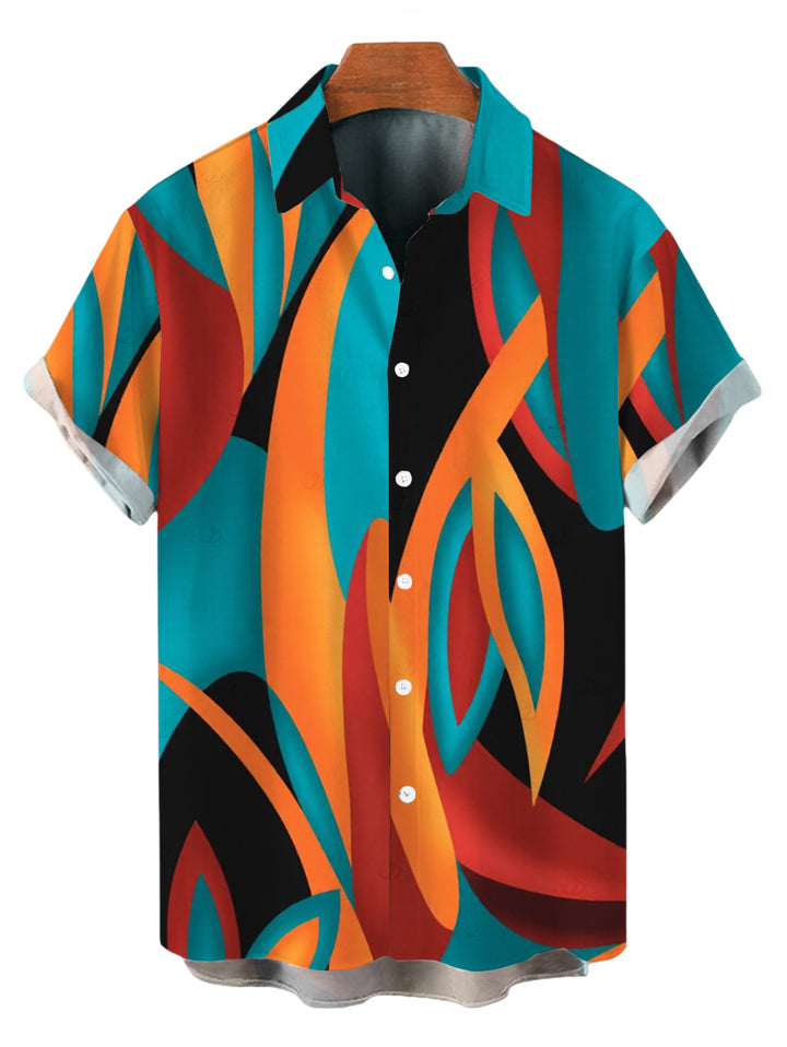 Men's Colorful Abstract Geometric Print Button Up Bohemian Vacation Shirt