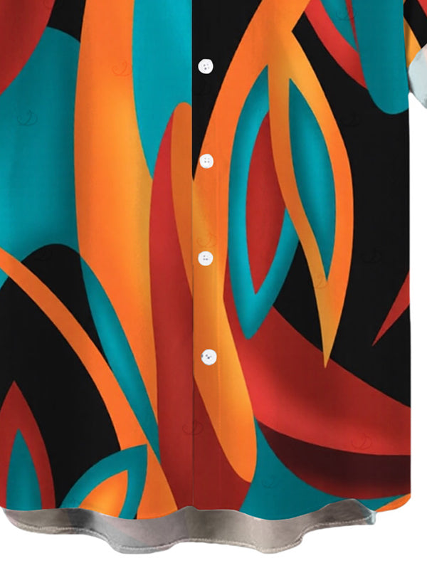 Men's Colorful Abstract Geometric Print Button Up Bohemian Vacation Shirt