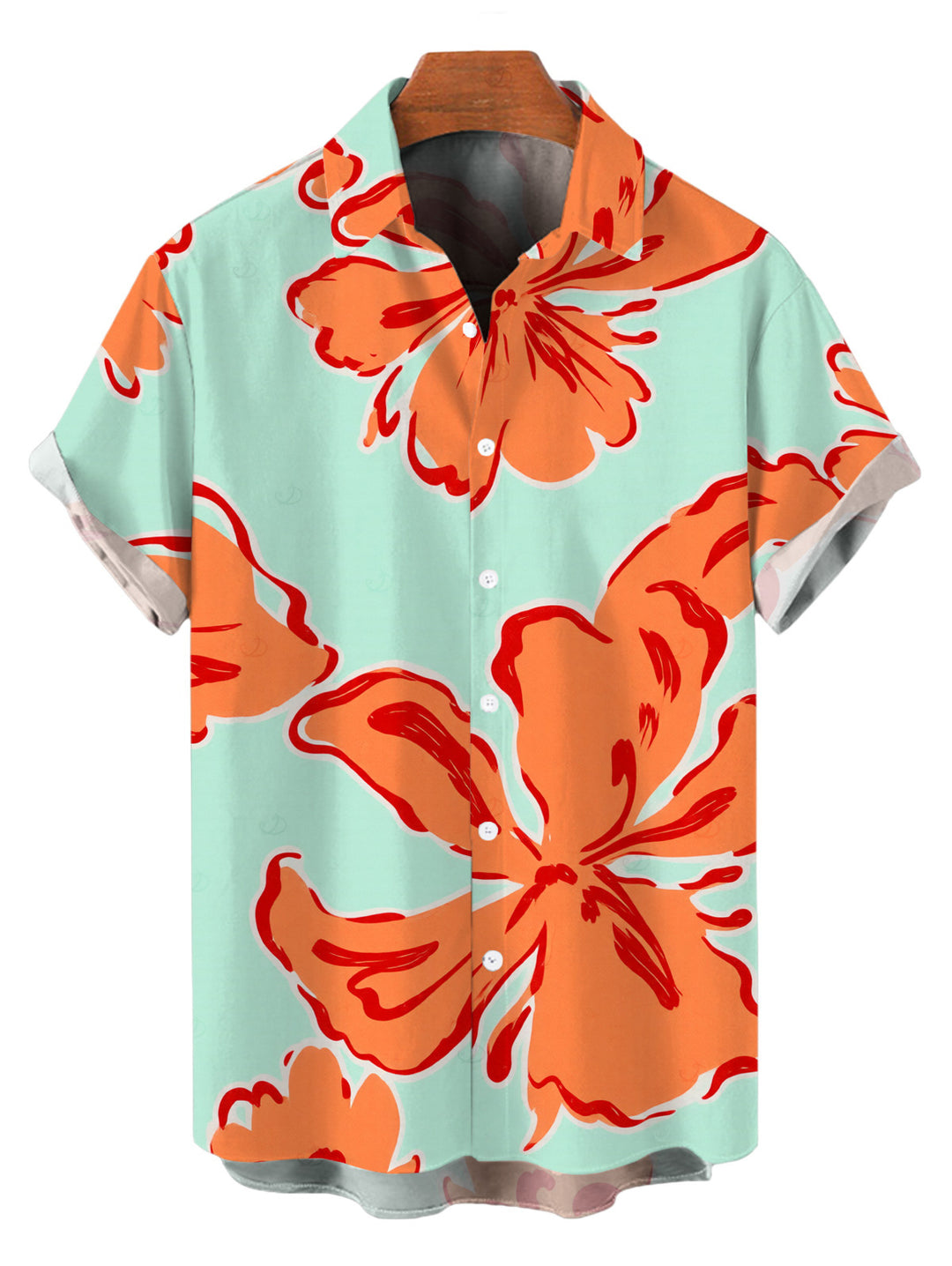 Men's Colorblock Hibiscus Floral Print Button Up Vacation Shirt