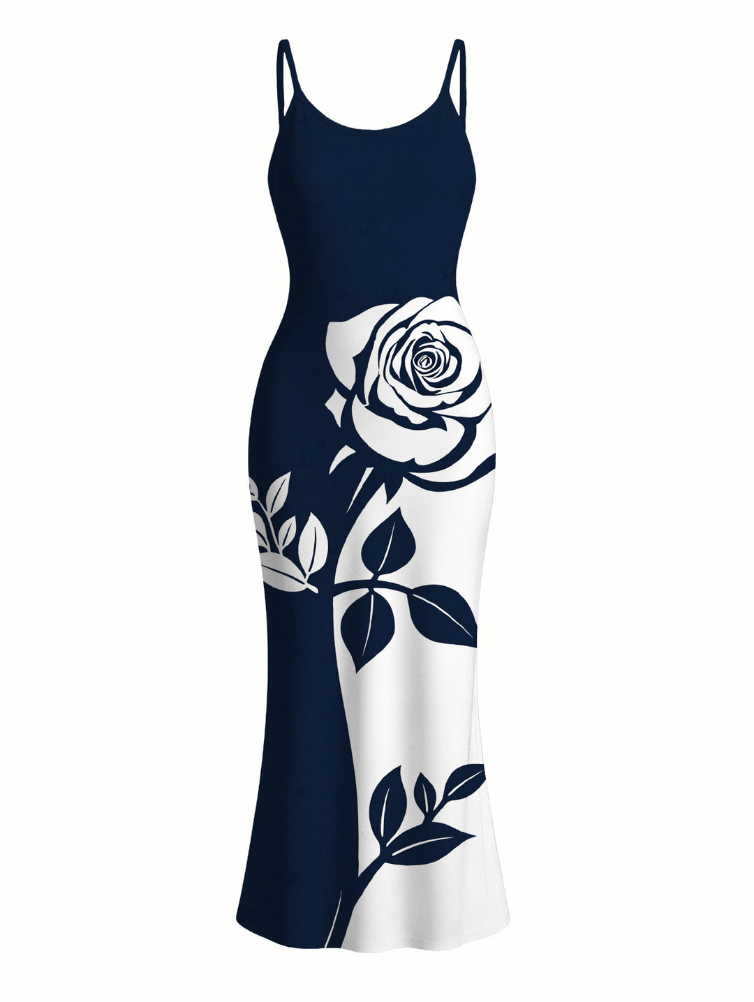 Contract Color Rose Floral Print Spaghetti Strap Bodycon Vacation Dress