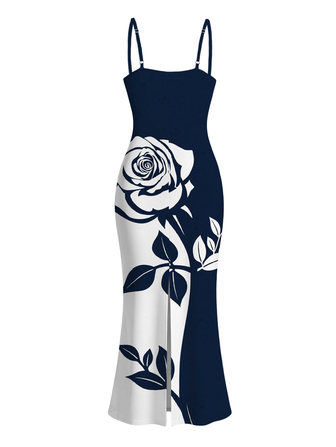 Contract Color Rose Floral Print Spaghetti Strap Bodycon Vacation Dress