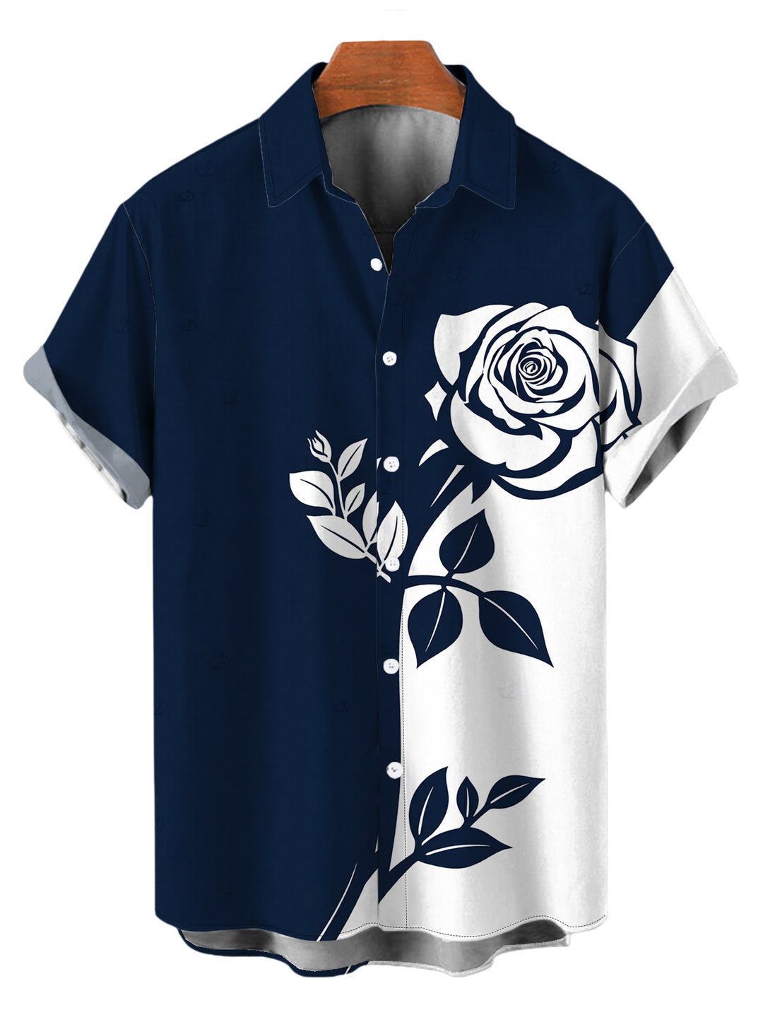 Men's Contract Color Rose Floral Print Button Up Vacation Shirt