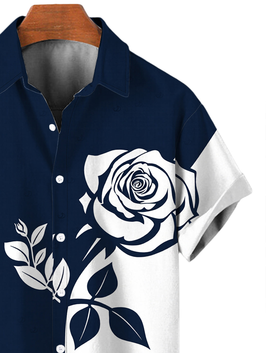 Men's Contract Color Rose Floral Print Button Up Vacation Shirt