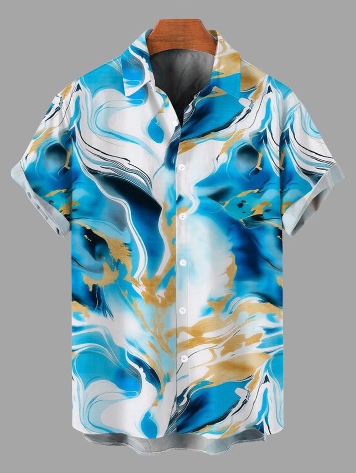 Men's Marble Fluid Swirl Tie Dye Print Button Up Vacation Shirt