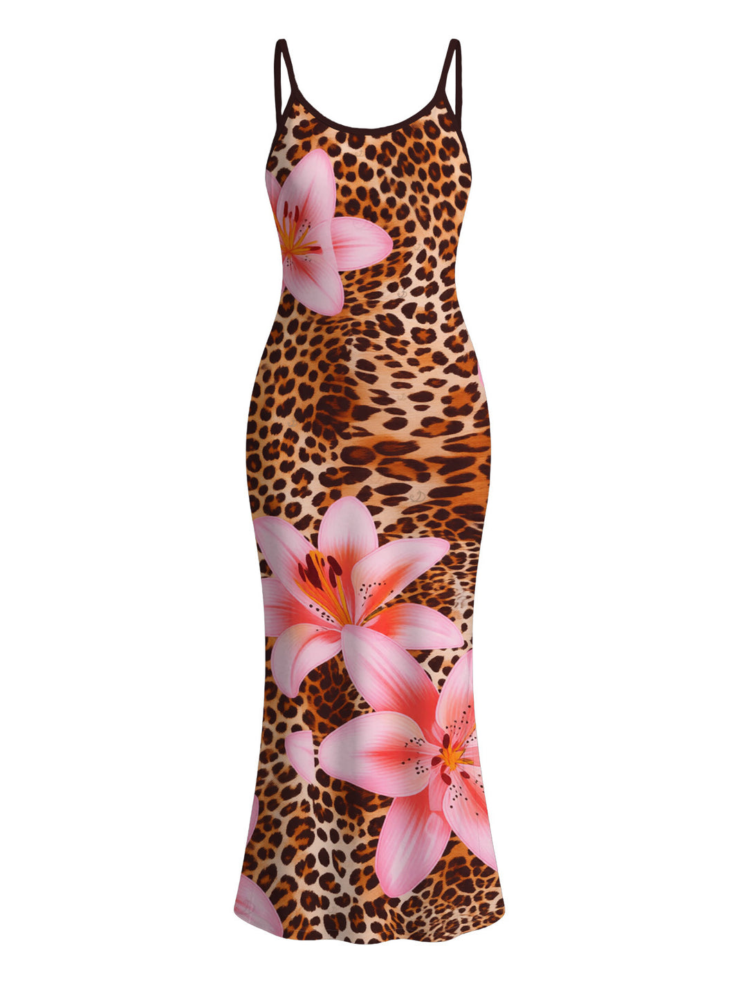 Lily Floral Leopard Print Bodycon Mermaid Maxi Vacation Dress