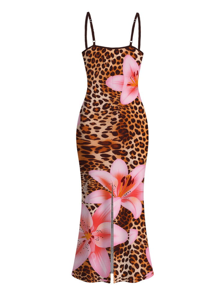 Lily Floral Leopard Print Bodycon Mermaid Maxi Vacation Dress